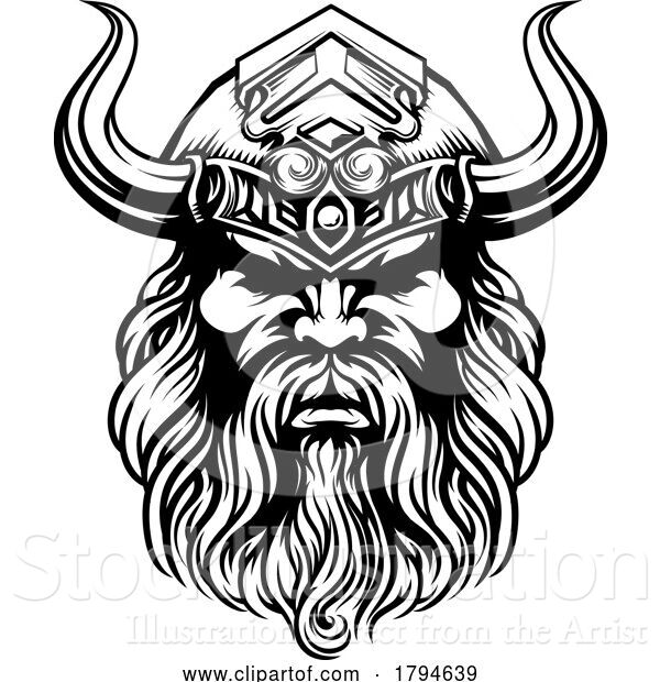 Vector Illustration of Viking Warrior Guy Strong Mascot Face in Helmet