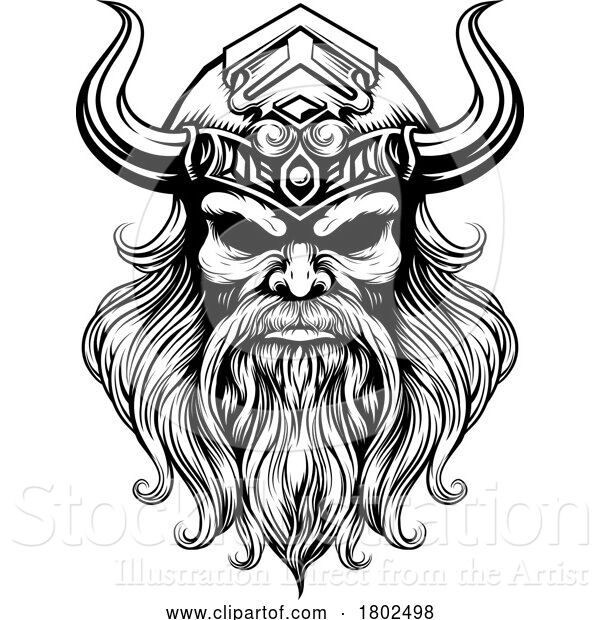 Vector Illustration of Viking Warrior Guy Strong Mascot Face in Helmet