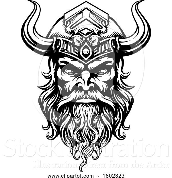 Vector Illustration of Viking Warrior Guy Strong Mascot Face in Helmet