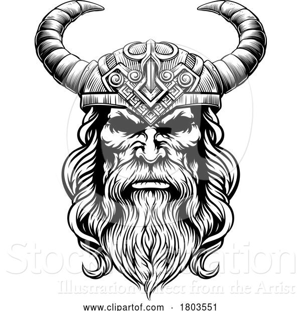 Vector Illustration of Viking Warrior Guy Strong Mascot Face in Helmet