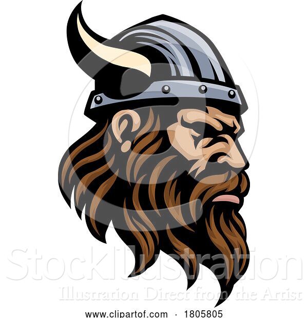 Vector Illustration of Viking Warrior Head in Helmet Mascot Face Guy