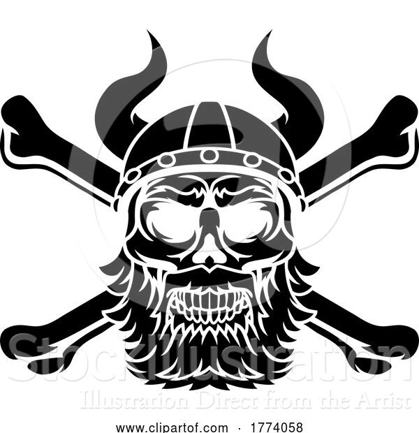Vector Illustration of Viking Warrior Helmet Skull Pirate Cross Bones