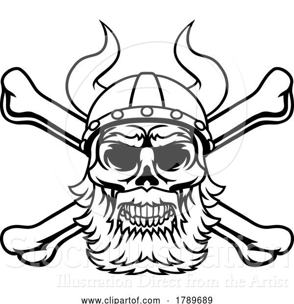 Vector Illustration of Viking Warrior Helmet Skull Pirate Cross Bones