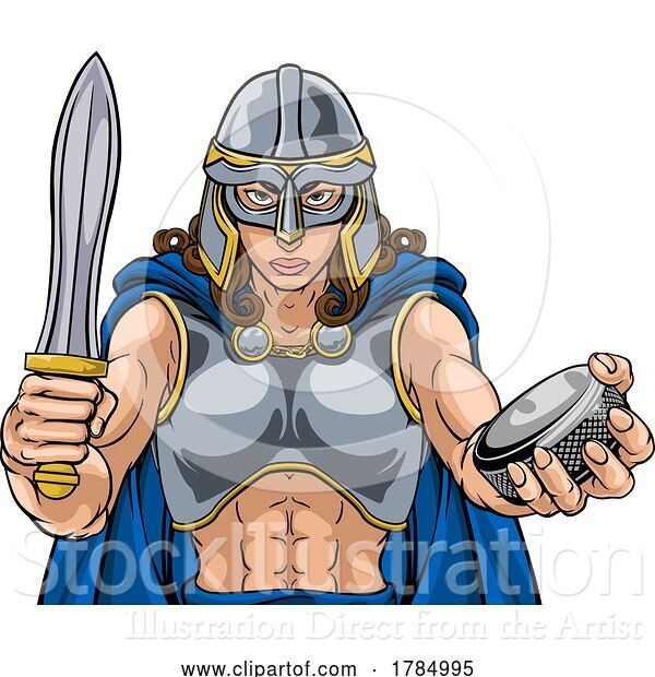 Vector Illustration of Viking Warrior Lady Ice Hockey Sports Team Mascot