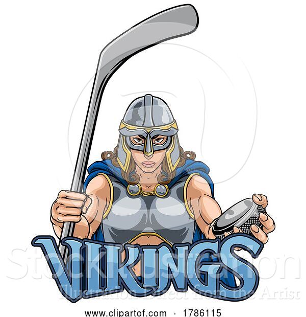 Vector Illustration of Viking Warrior Lady Ice Hockey Sports Team Mascot