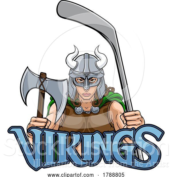 Vector Illustration of Viking Warrior Lady Ice Hockey Sports Team Mascot