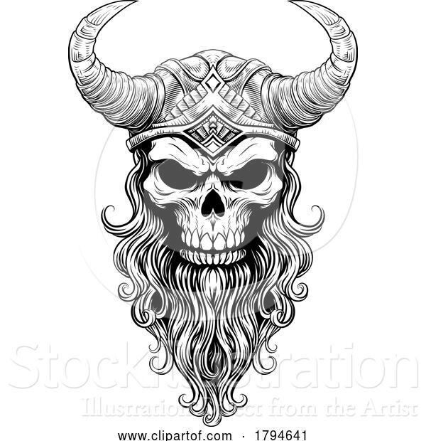 Vector Illustration of Viking Warrior Skull Guy Mascot Face in Helmet