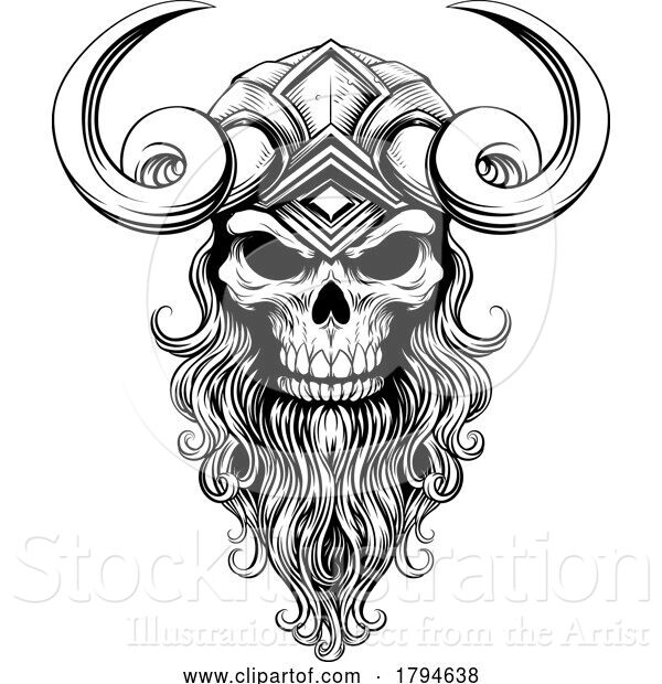 Vector Illustration of Viking Warrior Skull Guy Mascot Face in Helmet