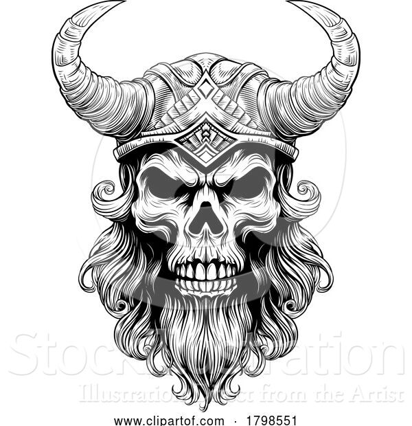 Vector Illustration of Viking Warrior Skull Guy Mascot Face in Helmet