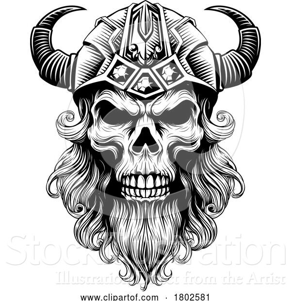 Vector Illustration of Viking Warrior Skull Guy Mascot Face in Helmet