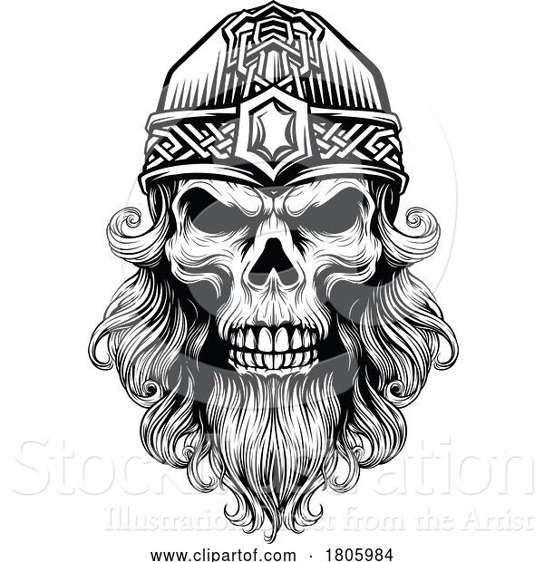 Vector Illustration of Viking Warrior Skull Guy Mascot Face in Helmet