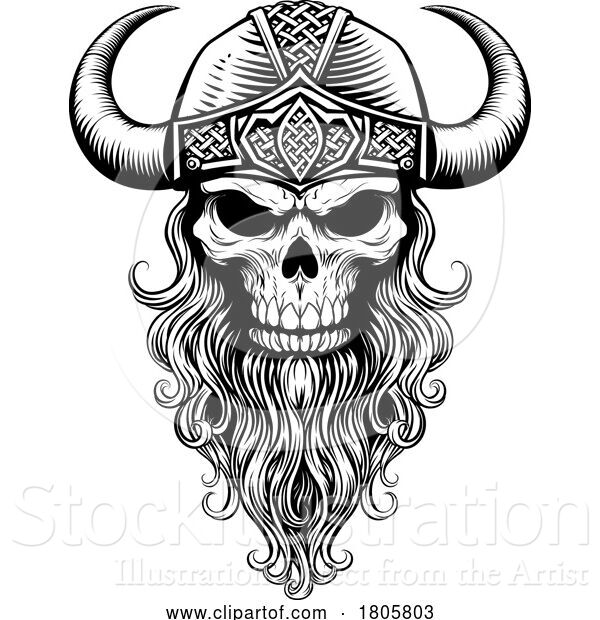 Vector Illustration of Viking Warrior Skull Guy Mascot Face in Helmet