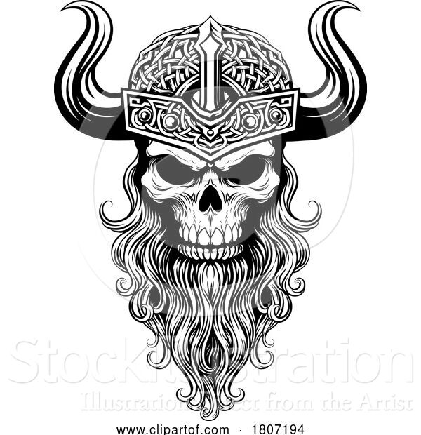 Vector Illustration of Viking Warrior Skull Guy Mascot Face in Helmet