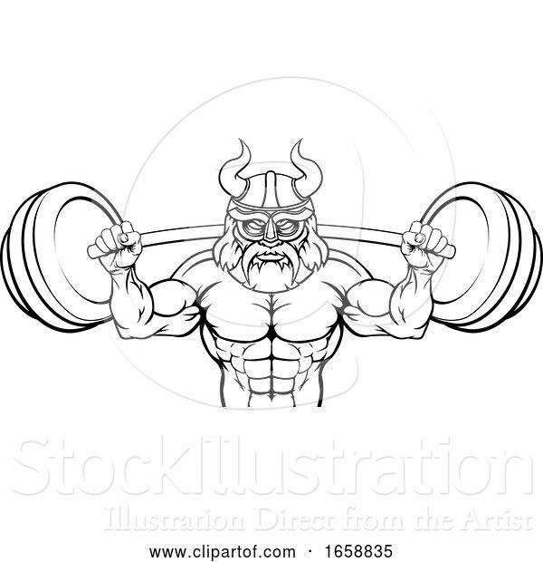 Vector Illustration of Viking Weight Lifting Body Building Mascot