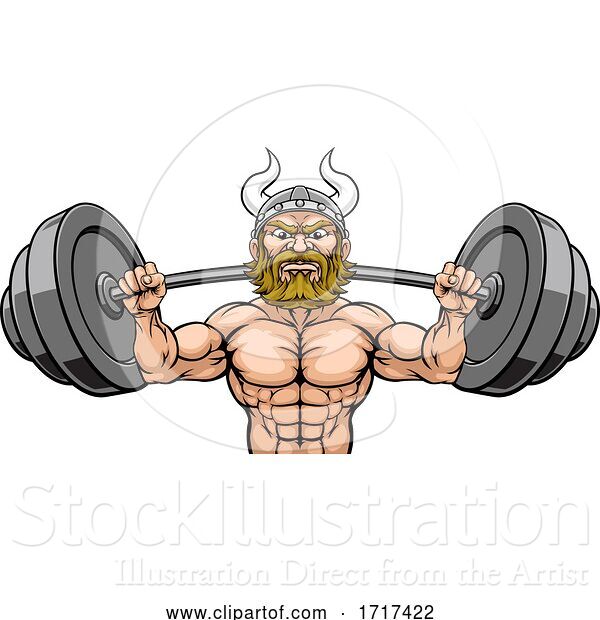 Vector Illustration of Viking Weight Lifting Mascot Muscle Gym