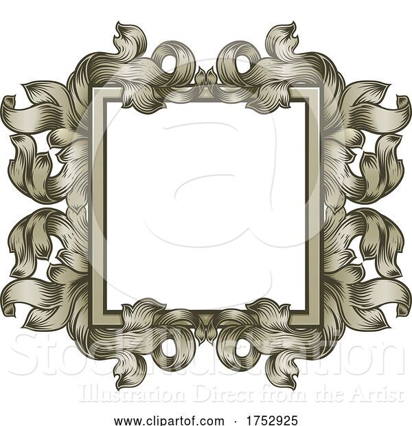 Vector Illustration of Vintage Scroll Filigree Woodcut Frame Drawing