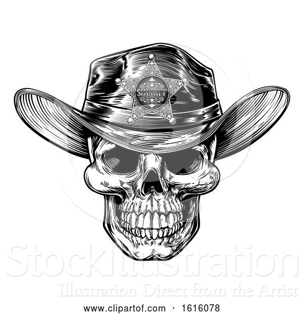 Vector Illustration of Vintage Style Skull Sheriff