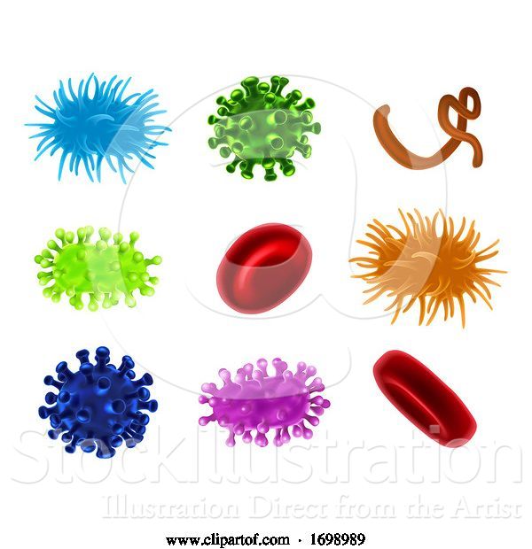 Vector Illustration of Virus Bacteria Germs Blood Cells Set