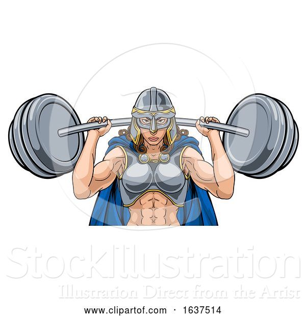 Vector Illustration of Warrior Lady Weightlifter Lifting Barbell