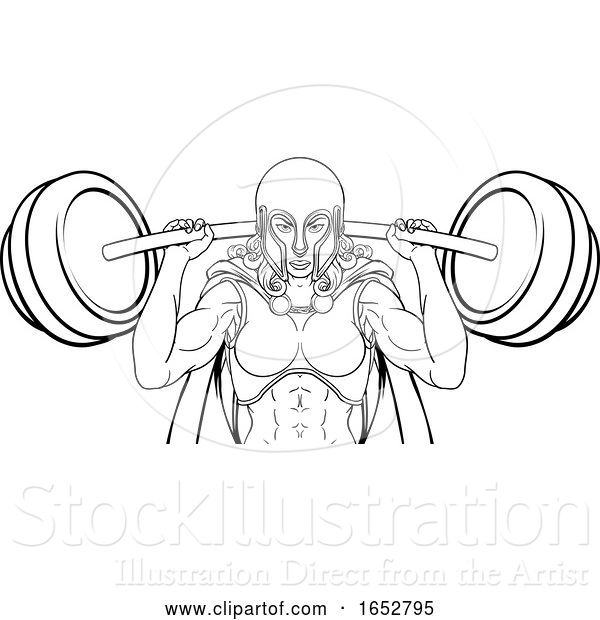 Vector Illustration of Warrior Lady Weightlifter Lifting Barbell