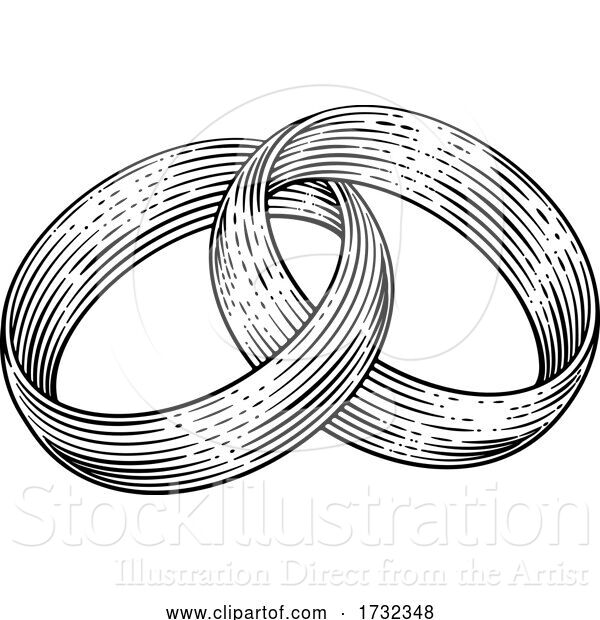 Vector Illustration of Wedding Rings Bands Intertwined Vintage Woodcut