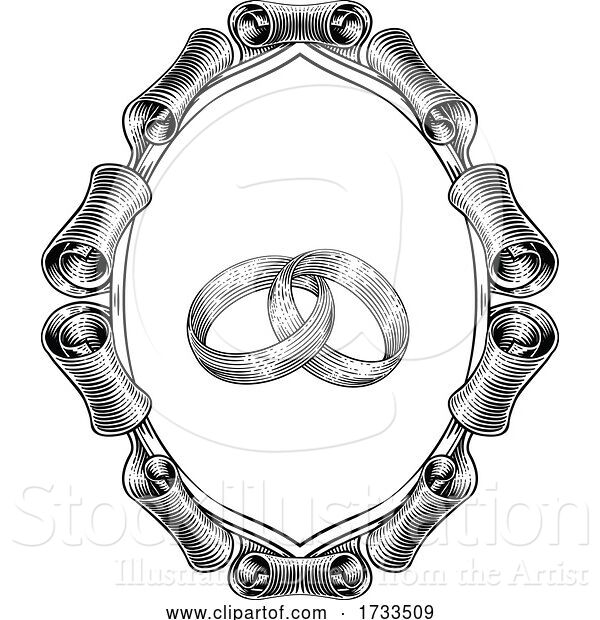 Vector Illustration of Wedding Rings Intertwined Vintage Woodcut Design