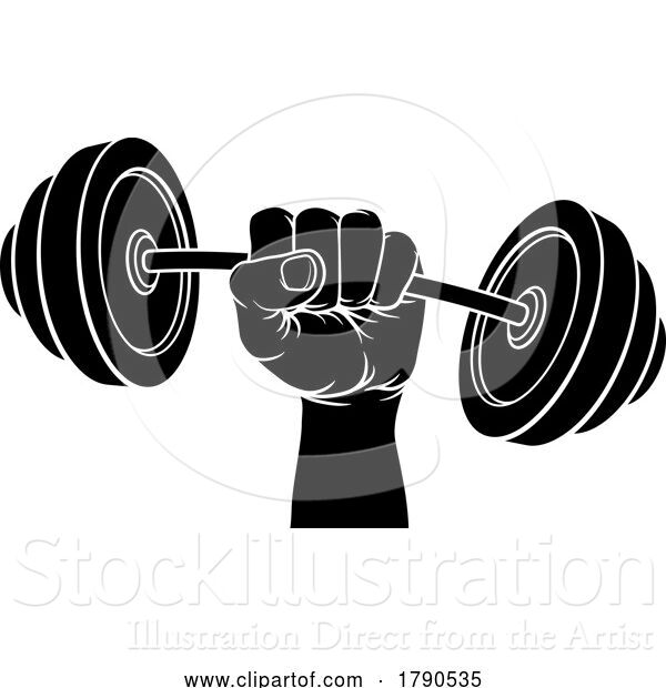 Vector Illustration of Weight Lifting Fist Hand Holding Barbell Concept