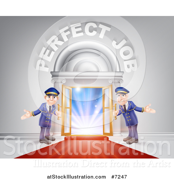 Vector Illustration of Welcoming Door Men at an Entry with a Red Carpet Under Perfect Job Text