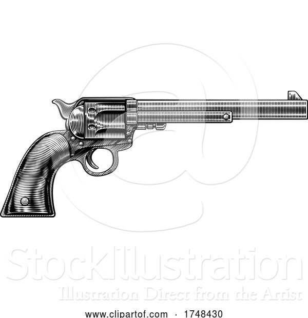 Vector Illustration of Western Cowboy Gun Pistol Revolver Woodcut Style