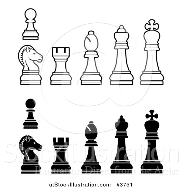 Vector Illustration of White and Black Chess Pieces