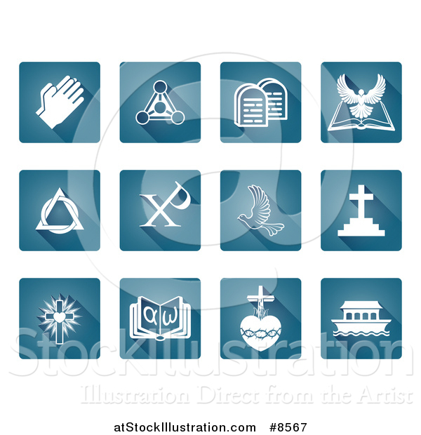 Vector Illustration of White Christian Icons on Blue Square Tiles