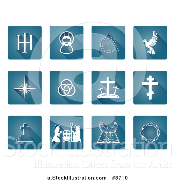 Vector Illustration of White Christian Icons on Blue Square Tiles