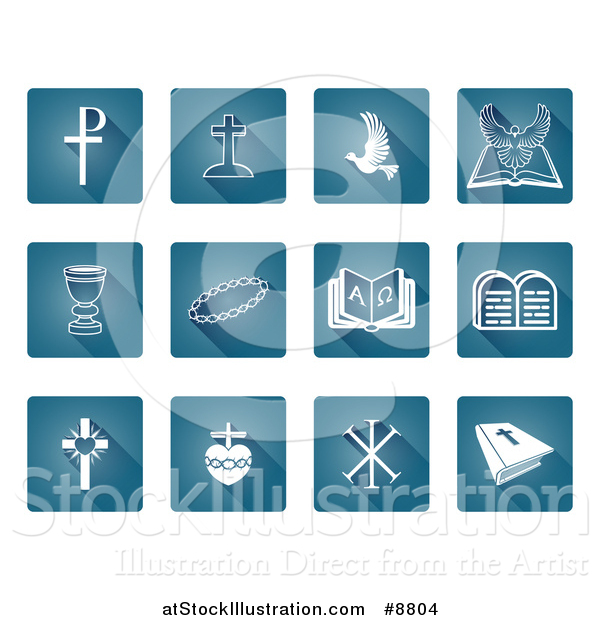 Vector Illustration of White Christian Icons on Blue Square Tiles