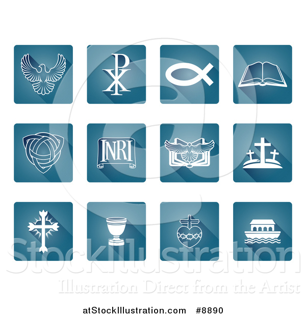 Vector Illustration of White Christian Icons on Blue Tiles