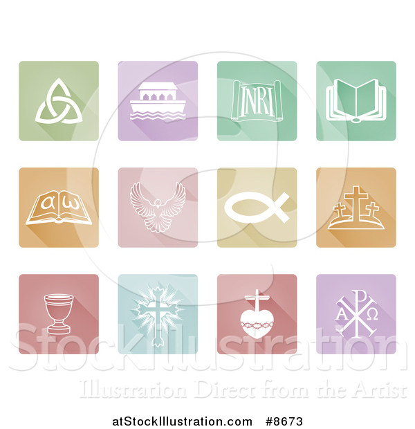 Vector Illustration of White Christian Icons on Colorful Pastel Tiles