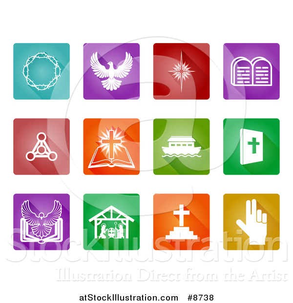 Vector Illustration of White Christian Icons on Colorful Square Tiles