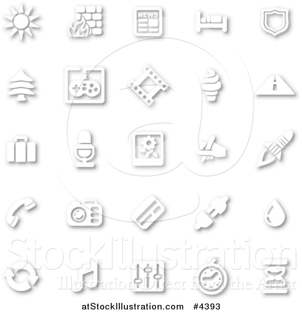 Vector Illustration of White Minimalist Icons with Shadows