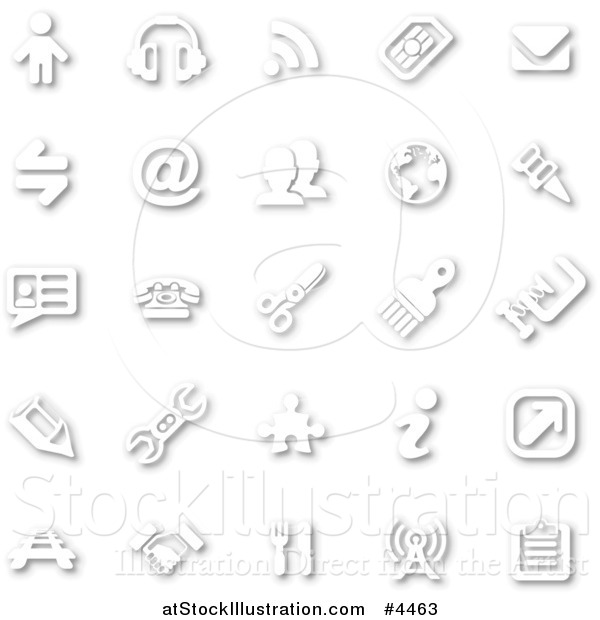 Vector Illustration of White Minimalist Icons with Shadows