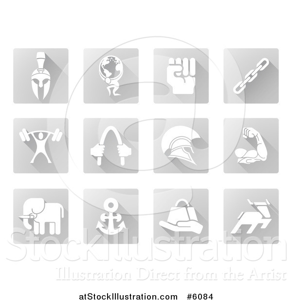 Vector Illustration of White Strength Icons on Gray Tiles