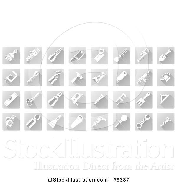 Vector Illustration of White Tool Icons on Gray Squares