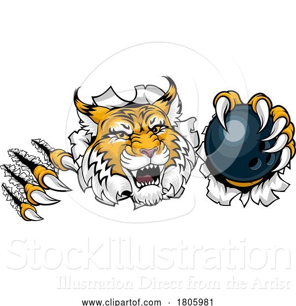 Vector Illustration of Wildcat Bobcat Bowling Animal Sports Team Mascot