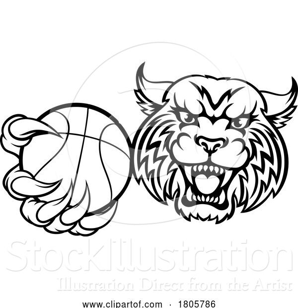 Vector Illustration of Wildcat Bobcat Cat Cougar Basketball Ball Mascot
