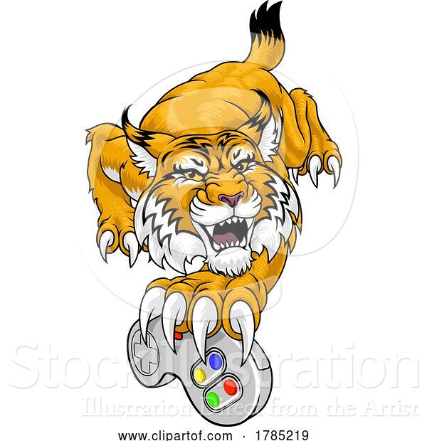 Vector Illustration of Wildcat Bobcat Gamer Video Game Animal Team Mascot