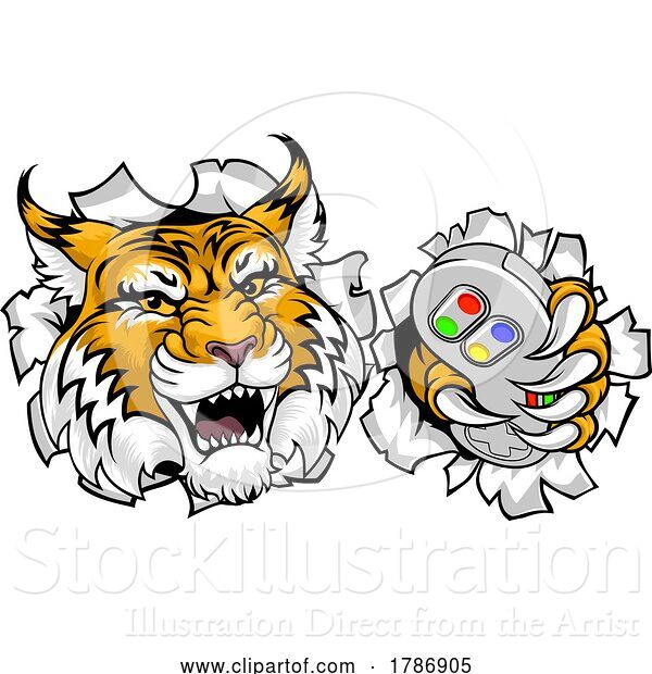 Vector Illustration of Wildcat Bobcat Gamer Video Game Animal Team Mascot