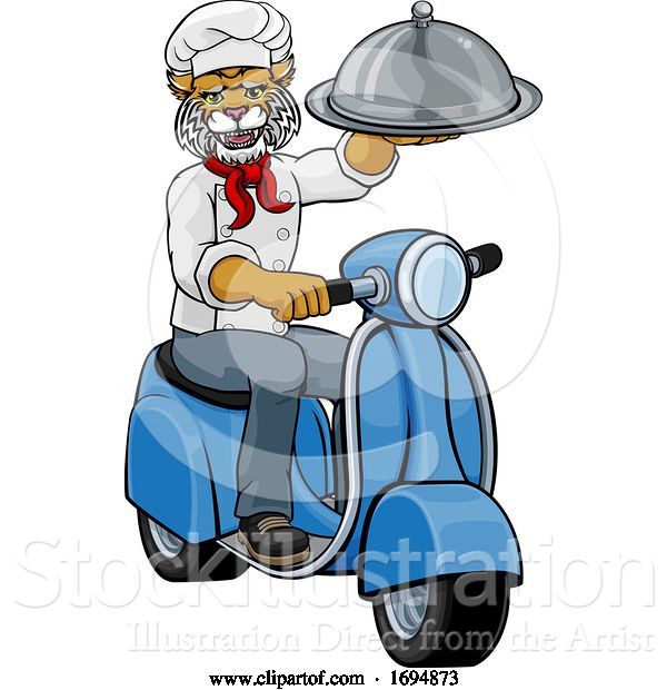 Vector Illustration of Wildcat Chef Scooter Mascot Character