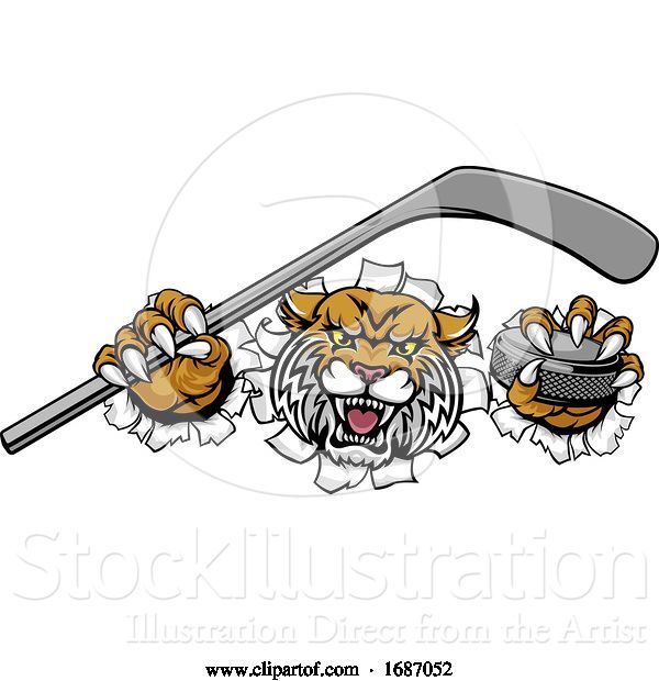 Vector Illustration of Wildcat Ice Hockey Player Animal Sports Mascot