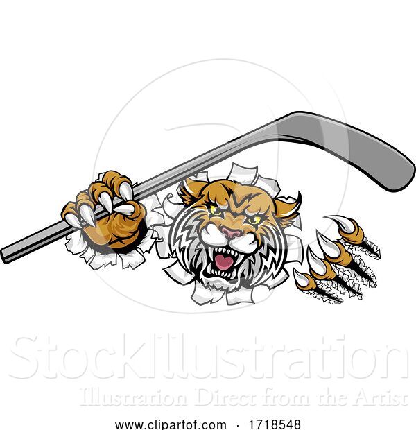 Vector Illustration of Wildcat Ice Hockey Player Animal Sports Mascot