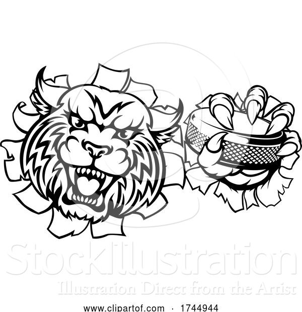 Vector Illustration of Wildcat Ice Hockey Player Animal Sports Mascot