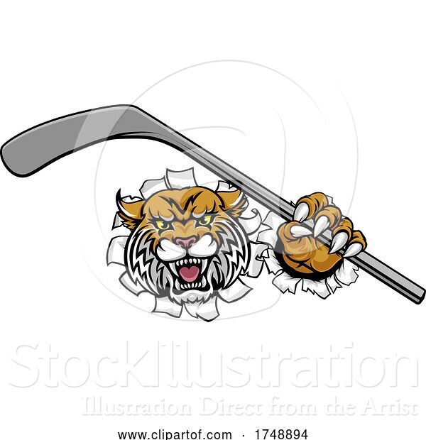 Vector Illustration of Wildcat Ice Hockey Player Animal Sports Mascot