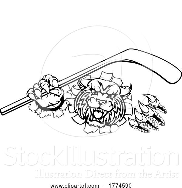 Vector Illustration of Wildcat Ice Hockey Player Animal Sports Mascot